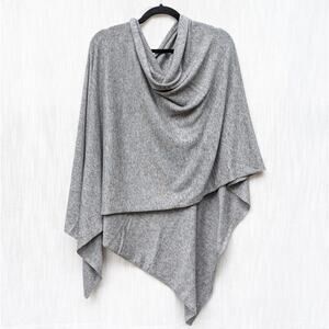 Namsar Gray Cashmere Handmade Asymmetric Length Poncho Sweater Shawl, One Size